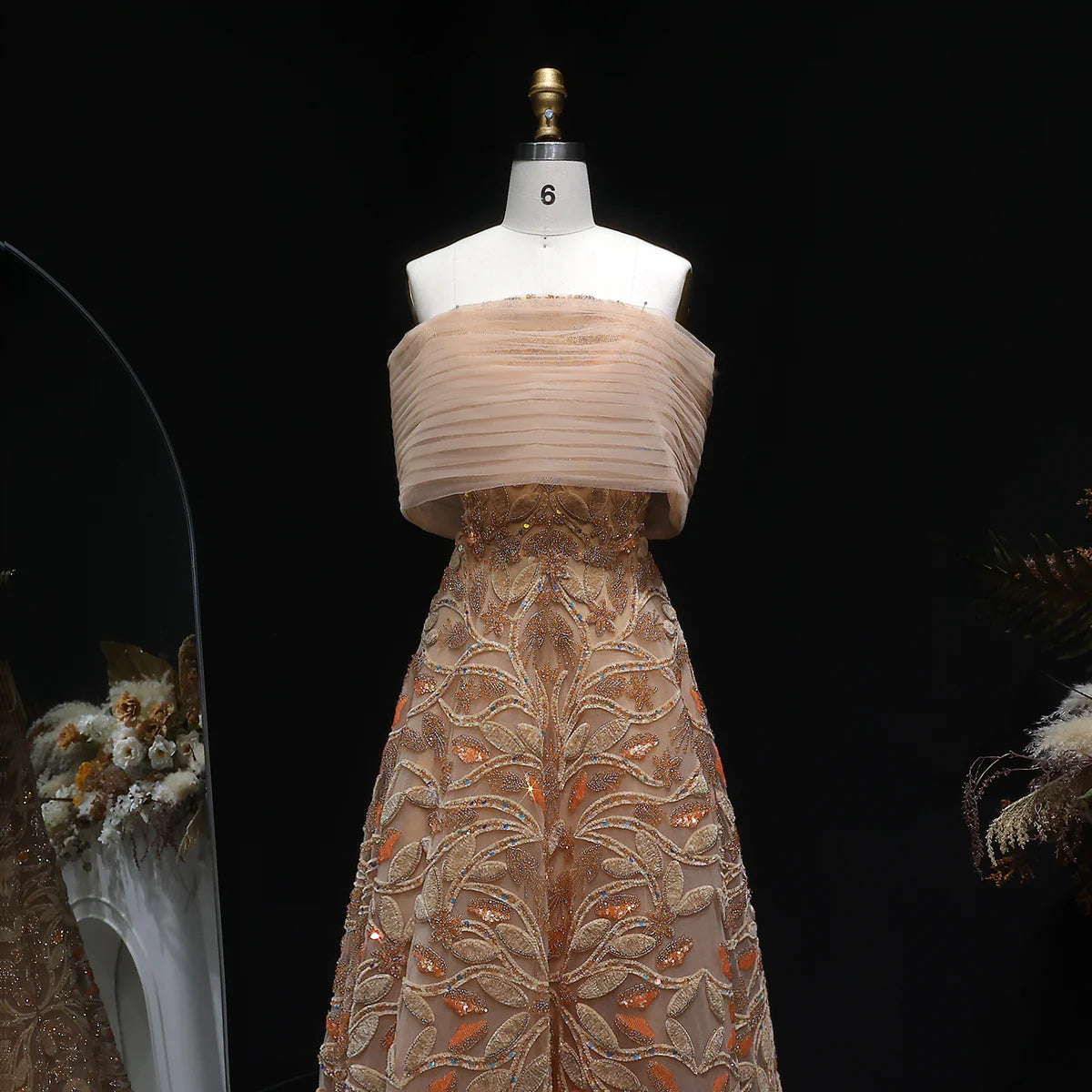 Couture Beaded Foliage Evening Gown