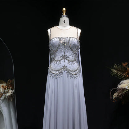 Dusty Rose Pleated Chiffon Gown with Chandelier Beading