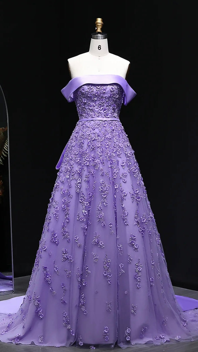 “Lilac Princess” Gown – Regal Lavender with 3D Floral Embroidery