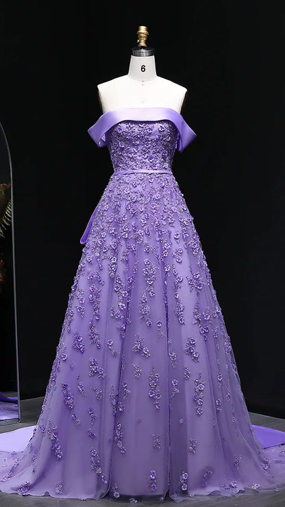 “Lilac Princess” Gown – Regal Lavender with 3D Floral Embroidery