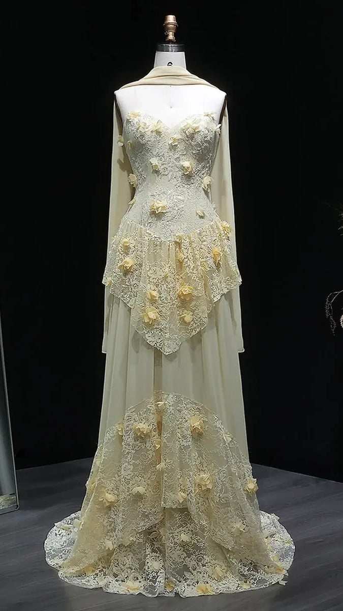 3D Floral Applique Lace Mermaid Gown