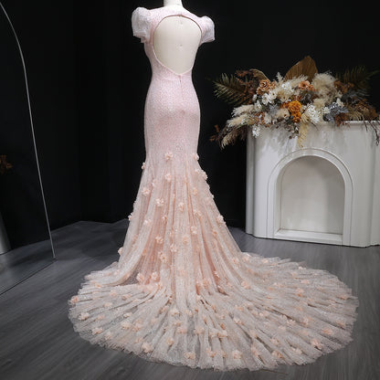 Sparkling 3D Floral Appliqué Beaded Tulle Mermaid Dress