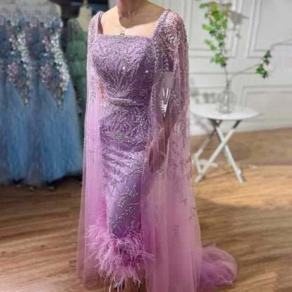 Luxury long open sleeve dress with feathers