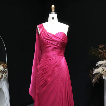 Metallic Ruched One-Shoulder Gown