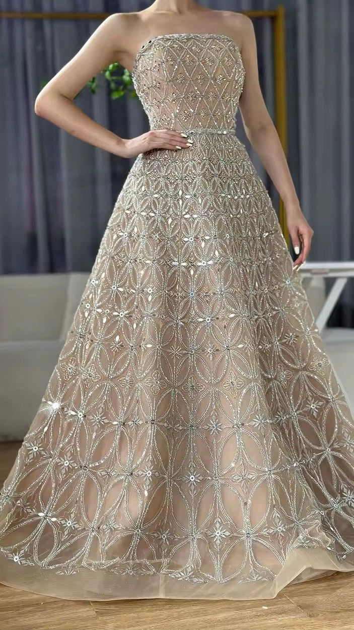 A Line Beaded Long Evening Dresses Gowns