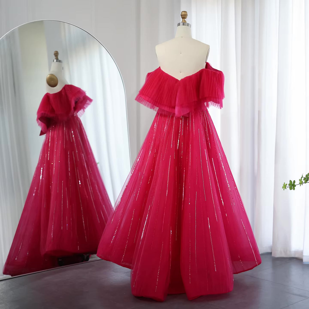 Aurora Tulle Gown،Blush & Fuchsia