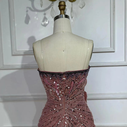 Pink Strapless Mermaid Evening Dress with High Split for Formal Occasion