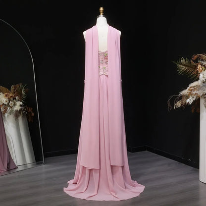 Luxury Form-Fitting Gown with Draped Scarf Train and Crystal-Floral Bodice