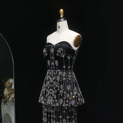 “Black Royale” Strapless Gown with Crystal Peplum and Full Embellished Skirt