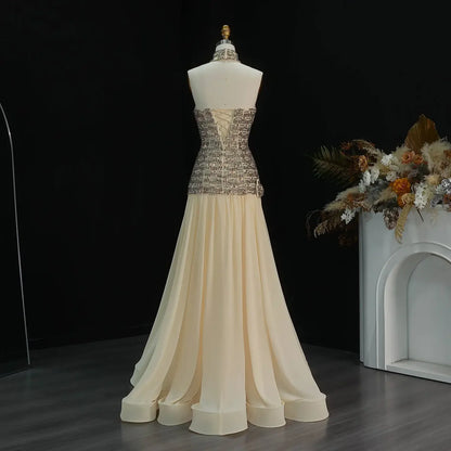 Elegant Fully-Beaded Bodice Dress with Matching Choker and Waist Bow