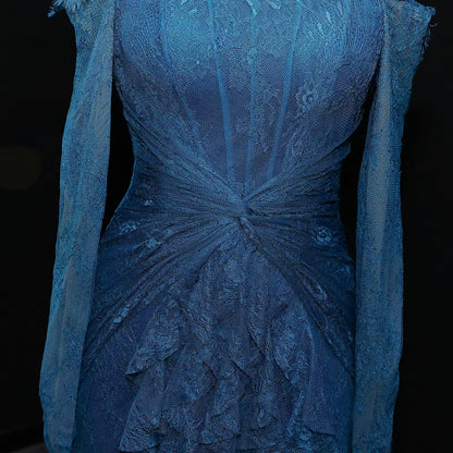 Lace Off Shoulder Evening Dress with Long Sleeves