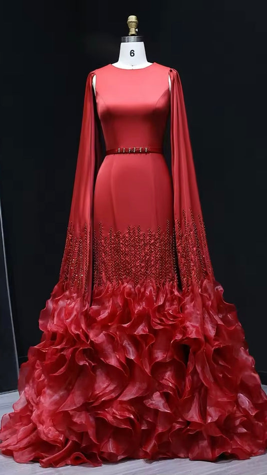 Luxury evening dress with long sleeves