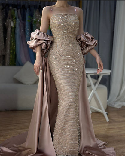 Luxury Dusty Rose Evening Dress with Cape Elegant Strapless