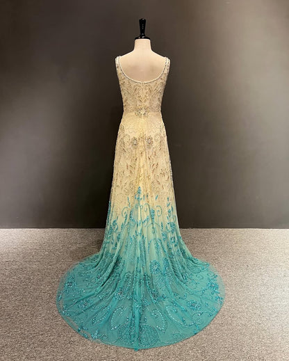 Ombré Crystal-Embellished Champagne Couture Gown