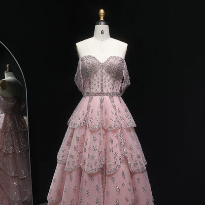 Off-Shoulder Tiered Evening Gown