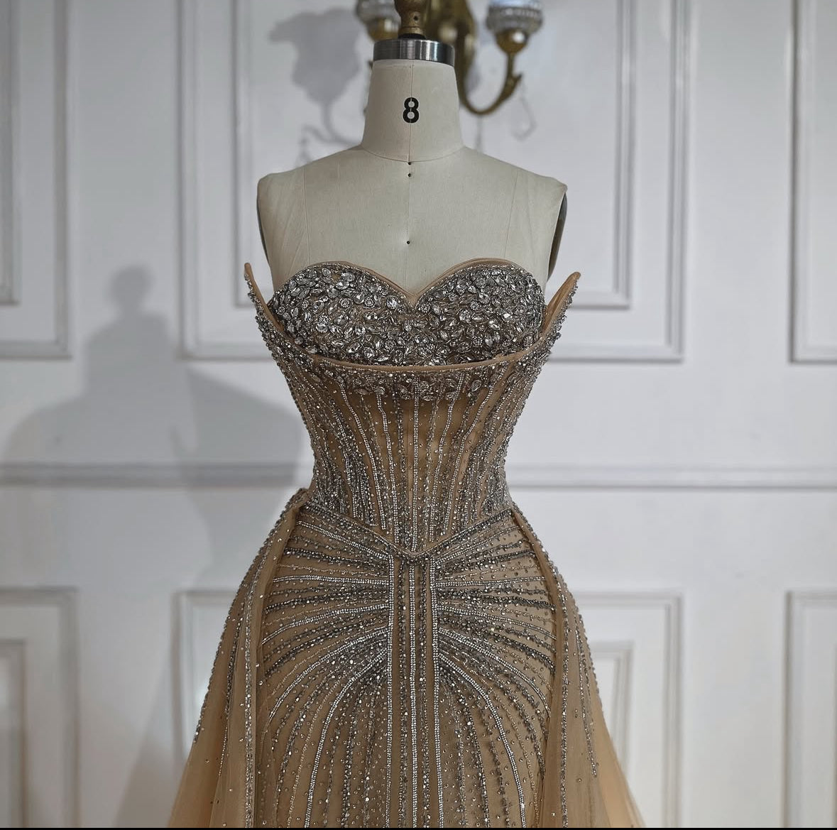 2025 Crystal Beaded Evening Gown with Overskirt