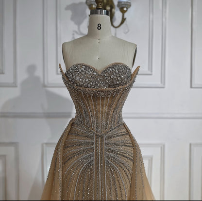 2025 Crystal Beaded Evening Gown with Overskirt