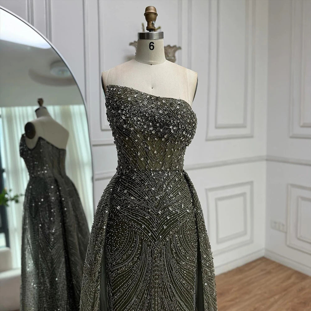 Luxury Dark Green Crystal Gown