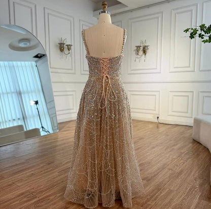 Luxury Nude Crystal A-Line Short Sparkly Cocktail Party Dress