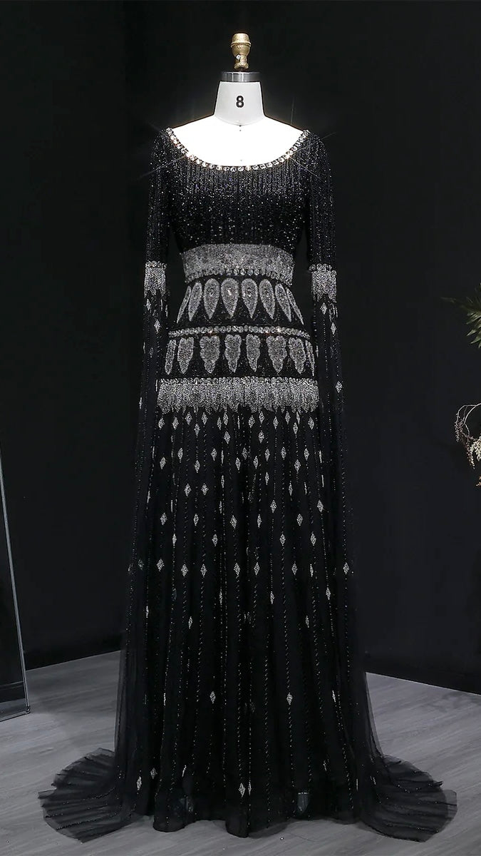 Ornate Crystal-Embellished Maxi Gown