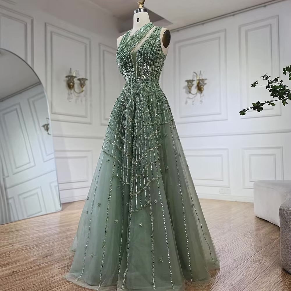 Elegant Beaded Ball Gown – Sparkling One-Shoulder Formal Dress