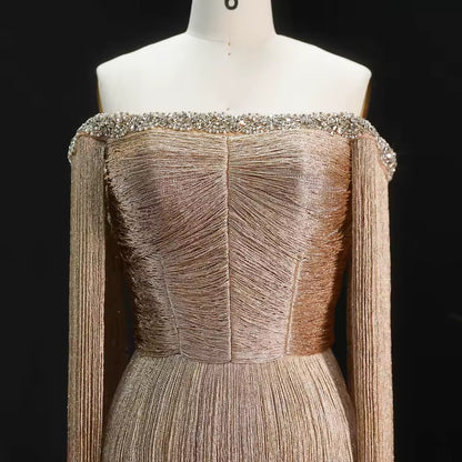 Champagne Gold Beaded Fringe Glamour Dress