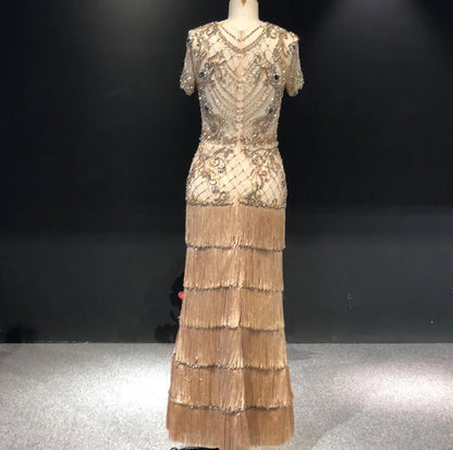 Ombré Crystal-Embellished Gold Couture Gown
