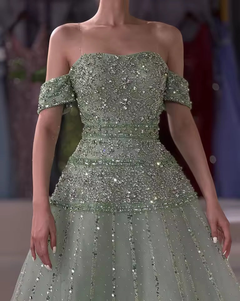 Elegant Linear Beaded Evening Dress with Sculpted Silhouette