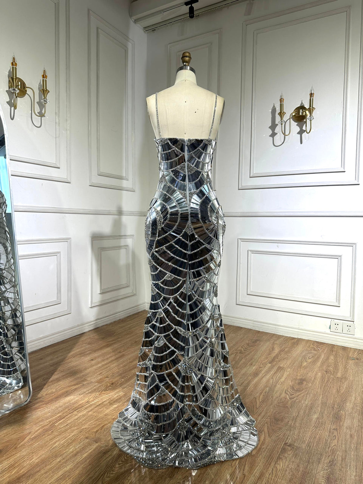 Luxury Silver Mirror Mosaic Mermaid Evening Dress