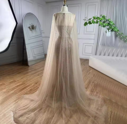 Mermaid Elegant Cape Sleeves Luxury Evening Dress