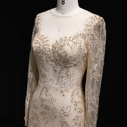 “Lace Elegance” Gown – Beaded Gold Embroidery in Mermaid Silhouette