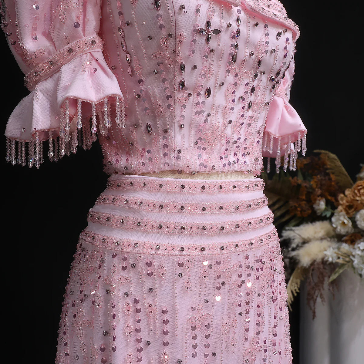 Pink Sequin Two-Piece Evening Gown