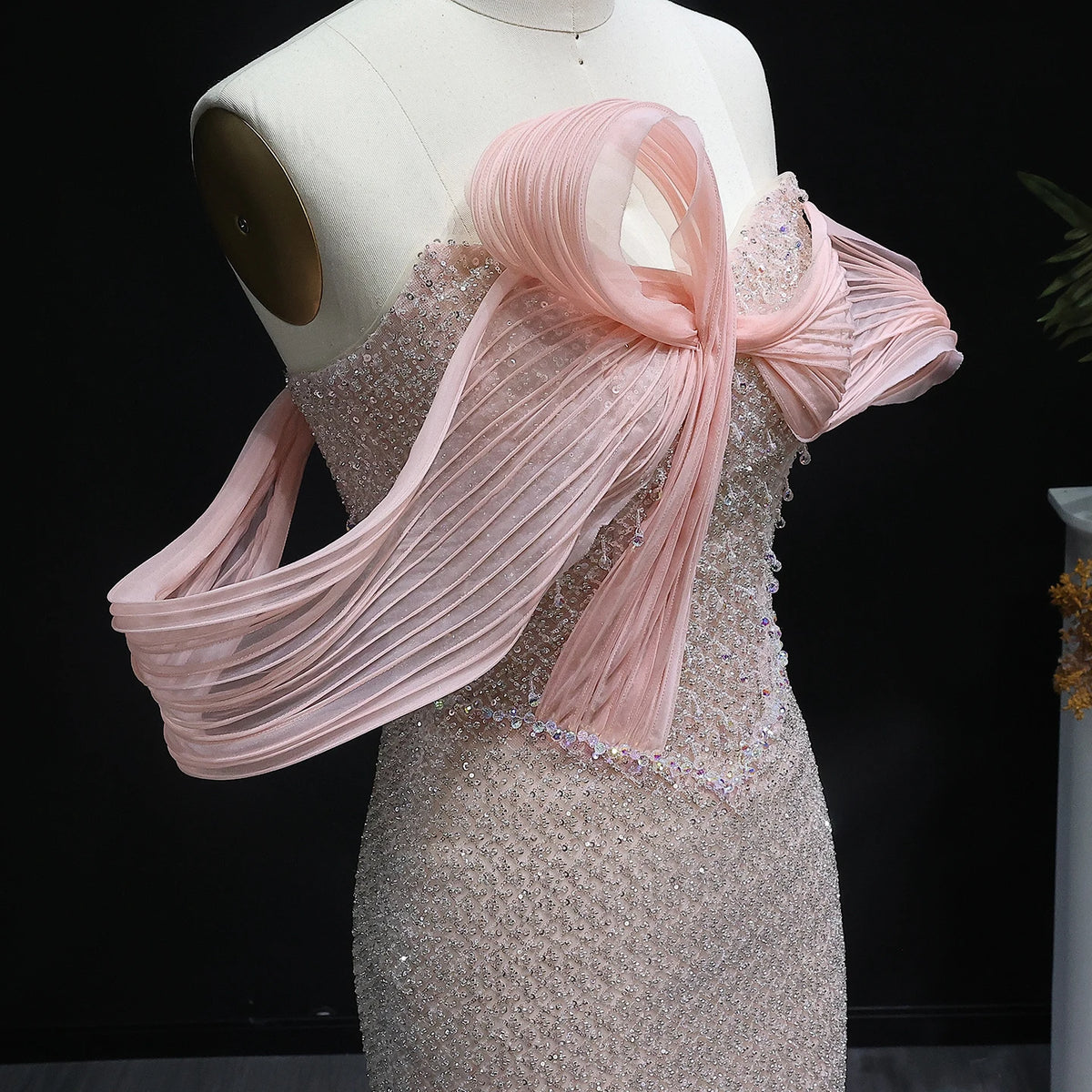 Luxury Off Shoulder Blush Pink Chic Evening Dress
