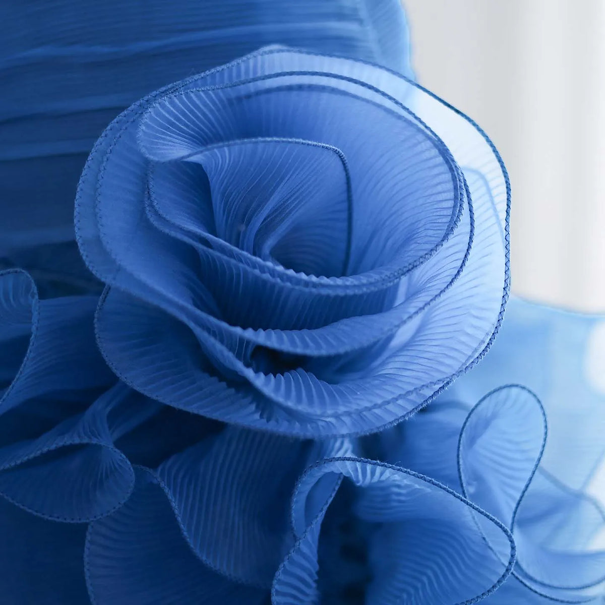 Blue Strapless Princess Evening Dress with Ruffles