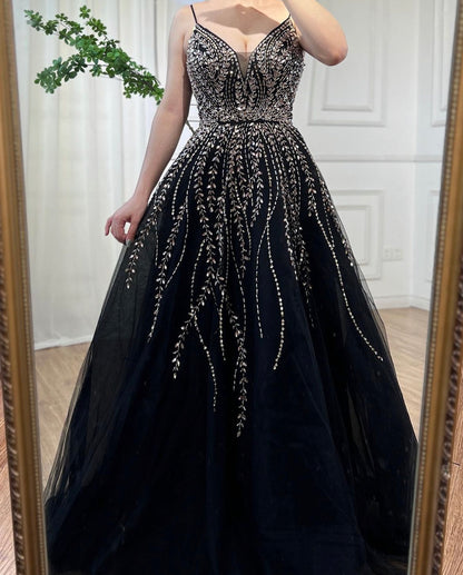 Gold Long A-Line Spaghetti Strap dress