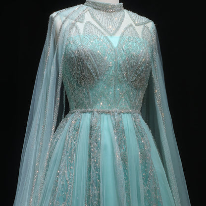 Luxury Evening Dress with Cape Sleeves Brown