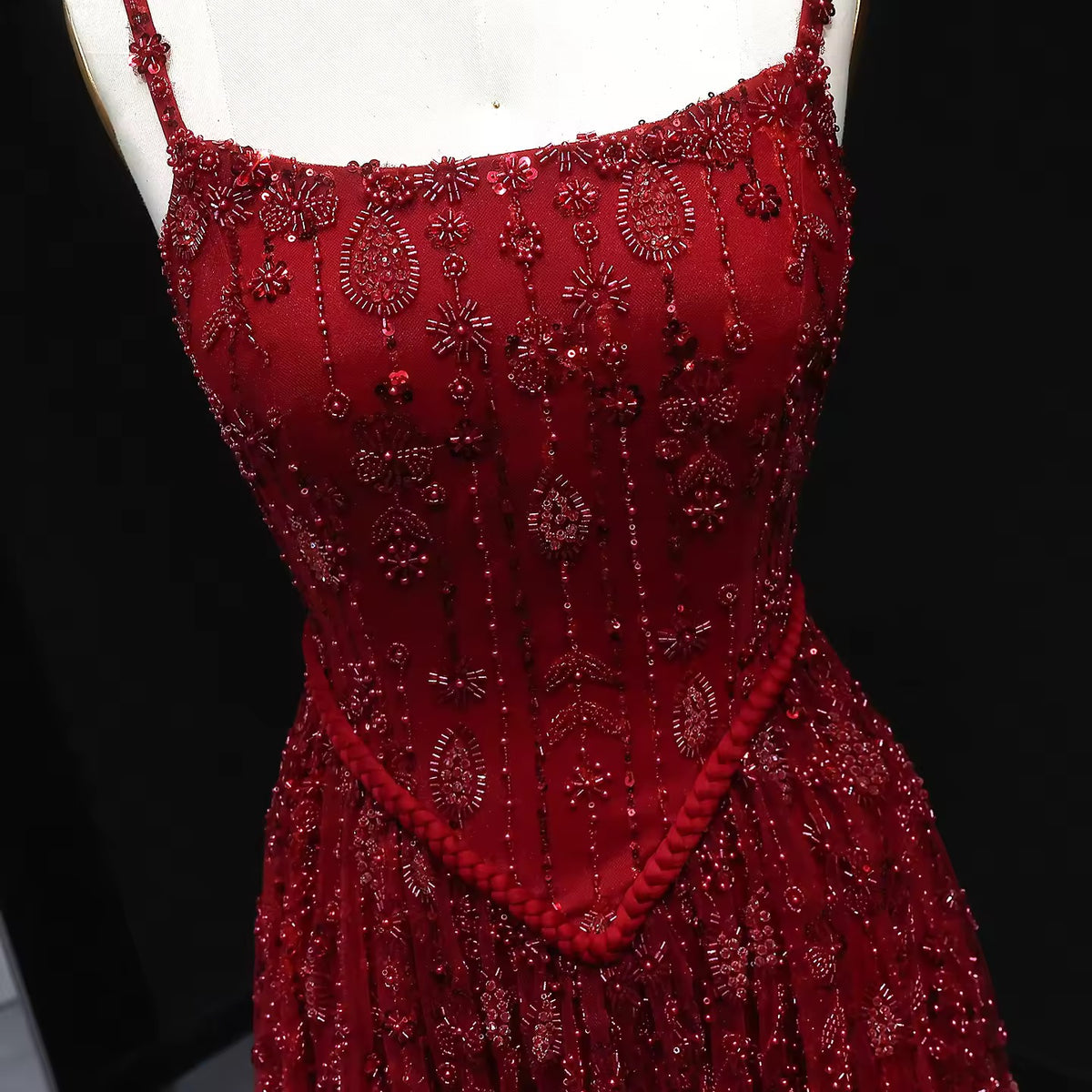 Fully Embroidered Evening Gown with Luxurious Beading and Sparkling Finish – Lace-Up Back Design