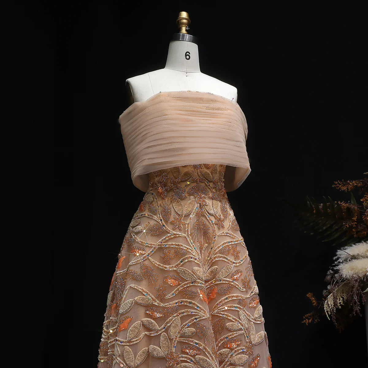 Couture Beaded Foliage Evening Gown