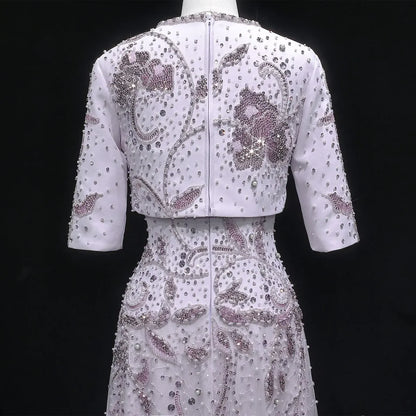 Modest Illusion Mock-Two-Piece Gown with Intricate Hand-Beading