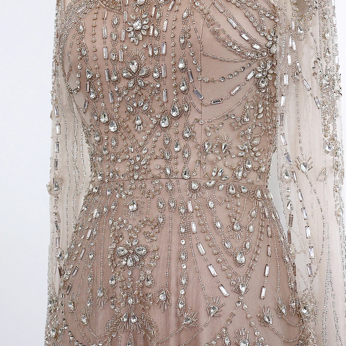 Blue Long Sleeves High Neck Luxury Evening Dress