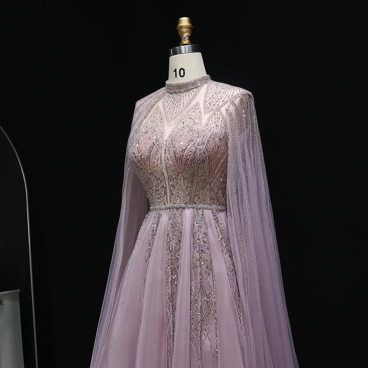 Luxury Evening Dress with Cape Sleeves Brown
