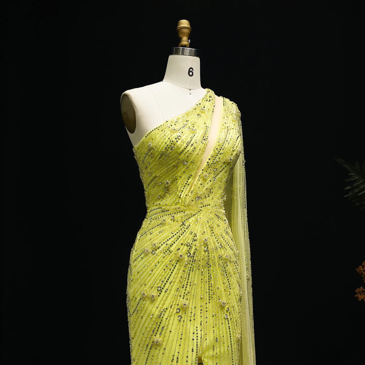 Radiant One-Shoulder Beaded Evening Gown – Elegant Slit Formal Dress