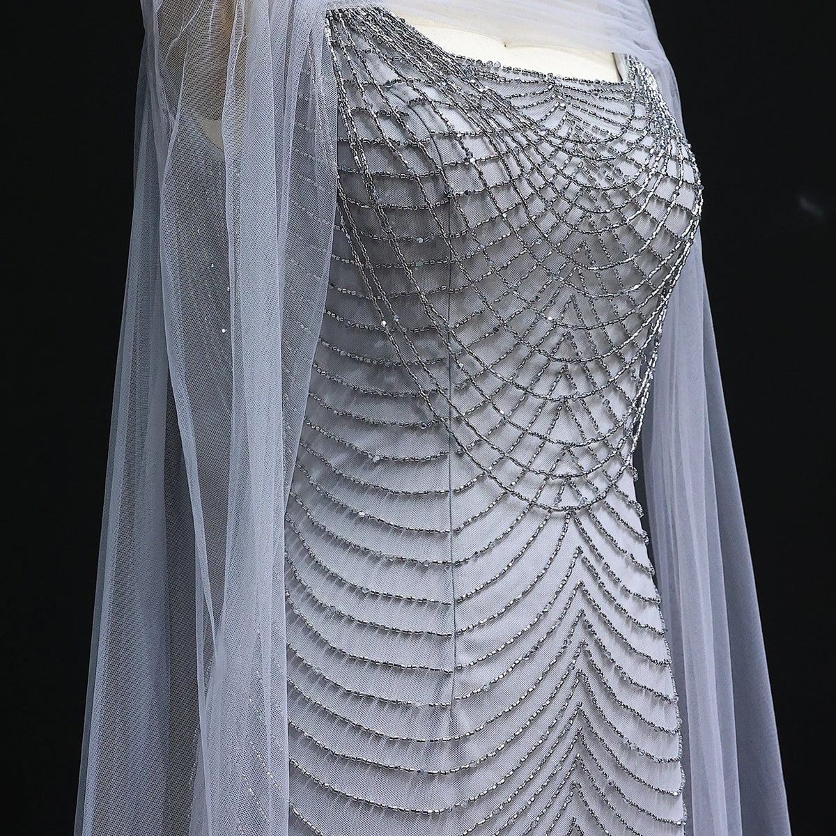 Luxury Beading Purple Evening Dress with Cape Sleeves