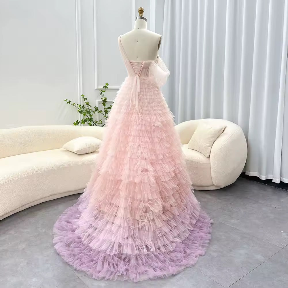 Pink,Lilac Evening Dress One Shoulder Long