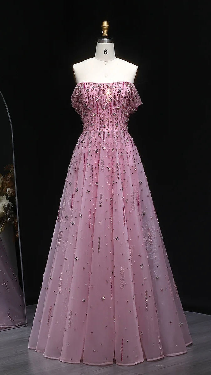A-Line Crystal-Embellished Evening Dress