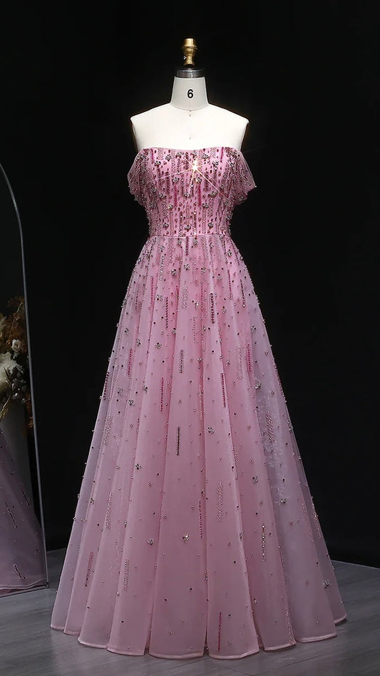 A-Line Crystal-Embellished Evening Dress