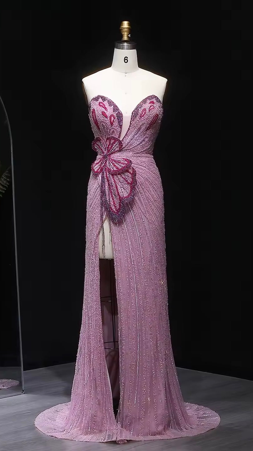 Embellished Lavender Butterfly Gown