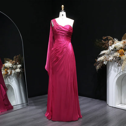 Metallic Ruched One-Shoulder Gown