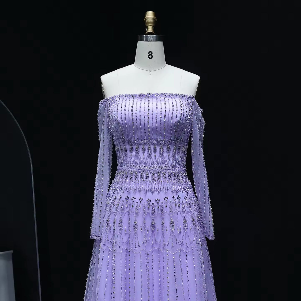 Luxury Beaded Sage Green A-Line Off Shoulder Evening Dress