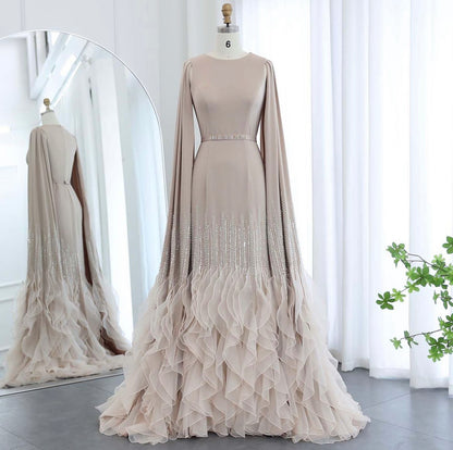 Luxury evening dress with long sleeves